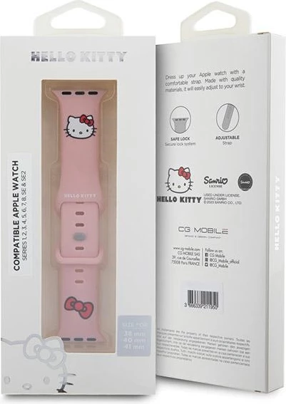 Silikonski pašček Hello Kitty za Apple Watch, 38/40/41 mm, roza