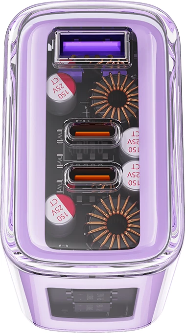 Stenski polnilec GaN, 65 W, 3 vrata (2x USB-C, 1x USB-A) Acefast A45, siv