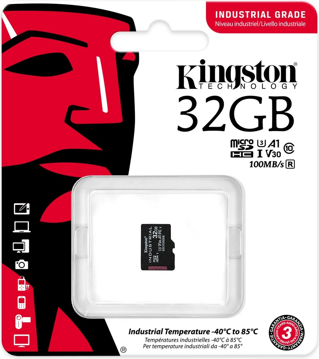 Industrialna microSDHC kartica 32 GB, Class 10, UHS-I, U3, V30, Kingston, črna