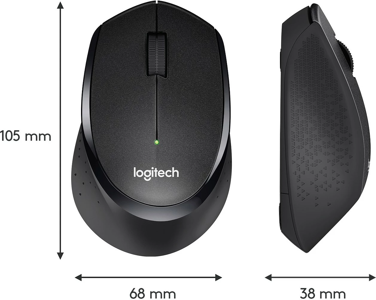 Brezžični tihi miš, Logitech M330 SILENT PLUS, desna, RF, 1000 DPI, črna