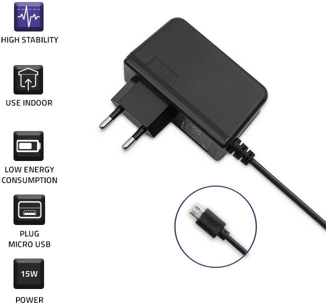 Polnilec z micro USB, 15 W (5V, 3A), Qoltec, črn