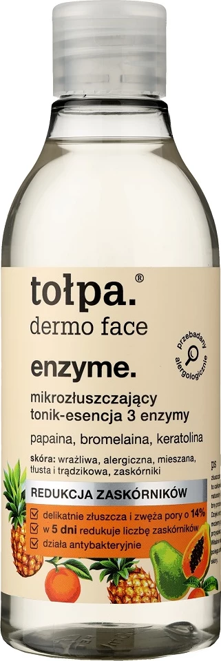 Toner-essenca za obraz, nežno luščenje s 3 encimi, Tołpa Dermo Face Enzyme Mild Exfoliating, 200 ml, za ženske