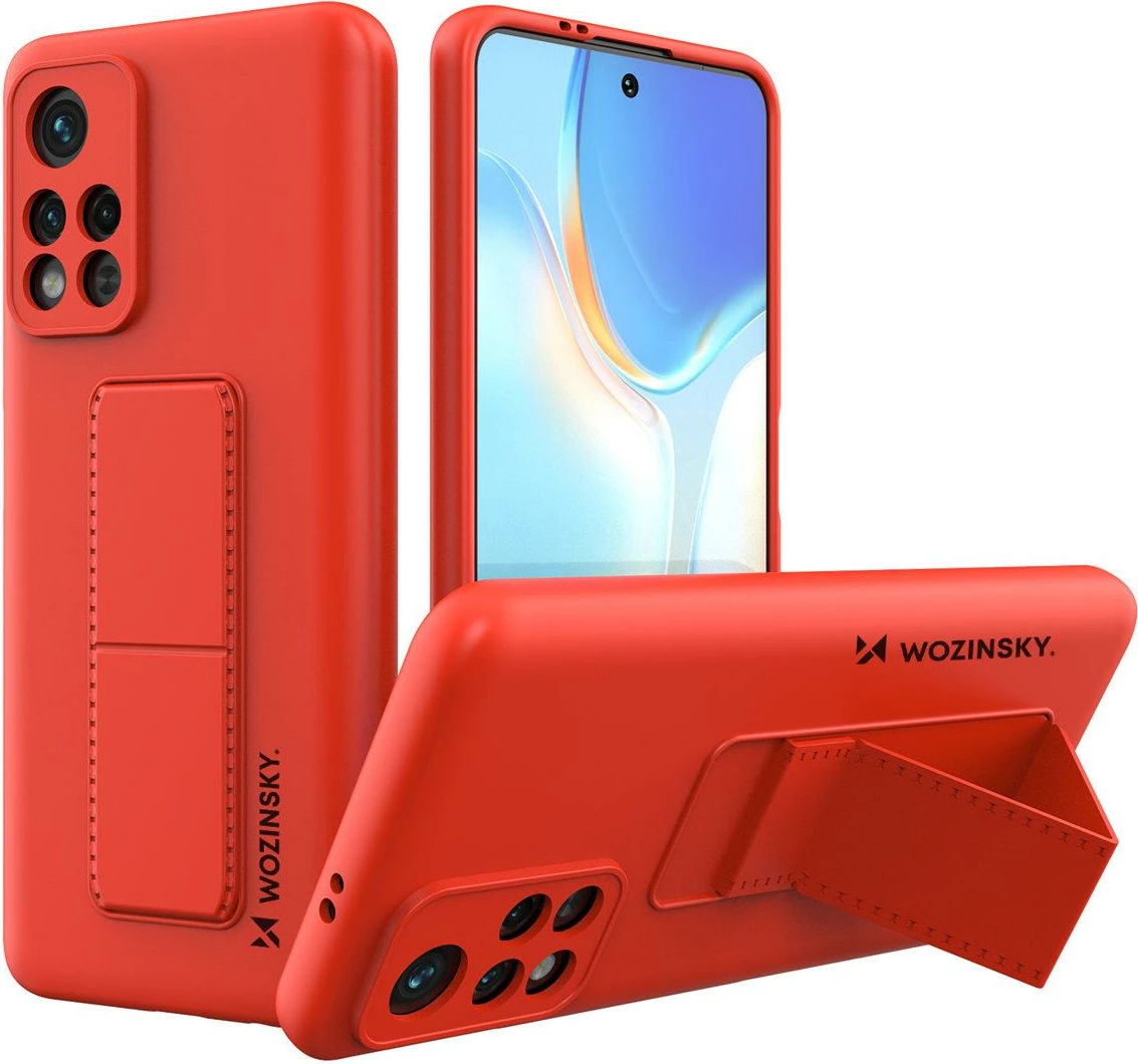 Ovitek z oporo za Xiaomi Redmi 10, Wozinsky Kickstand Case, silikon, rdeč