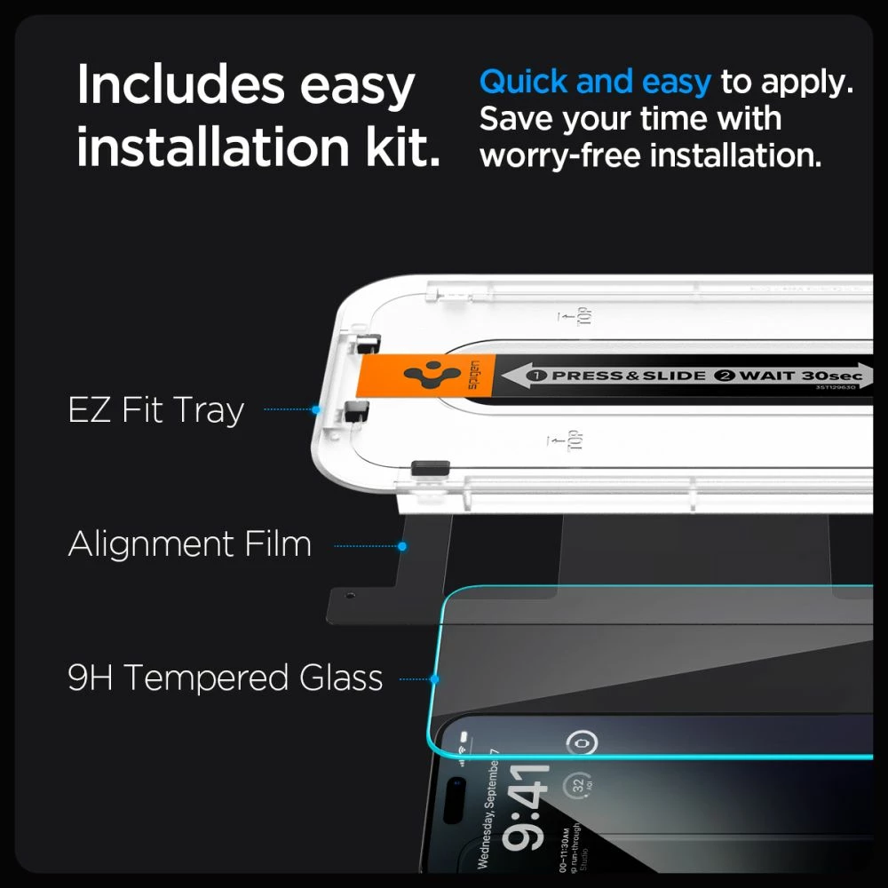Zaščitno kaljeno steklo Glas.tR EZ Fit, Spigen, za iPhone 15 Pro Max, 0,2 mm 9H, 2 kosa