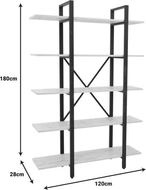 Raft za knjige Esthon, bel marmorčen zaključek, zlata kovina, 120x28x180 cm
