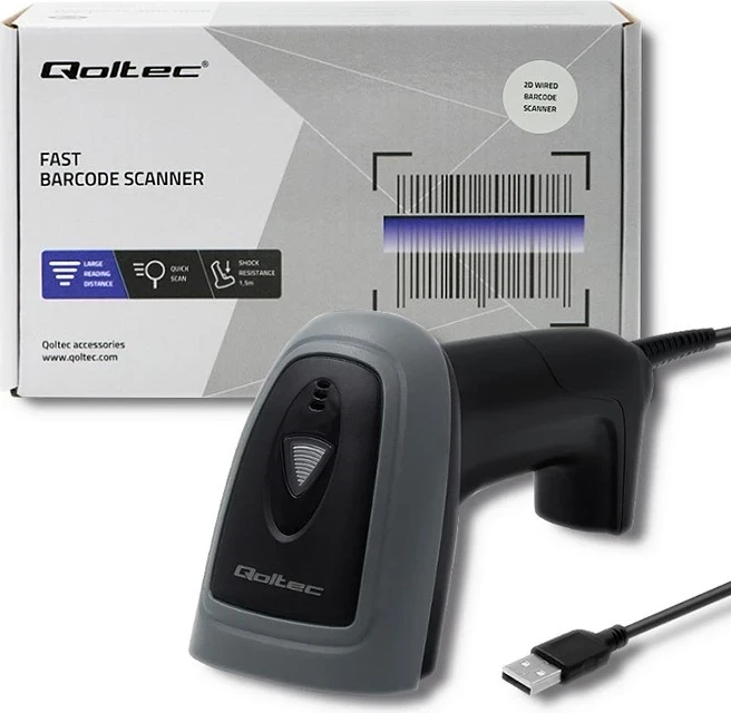Skenirnik črtnih in QR kod Qoltec 50863, 1D/2D, USB, črn