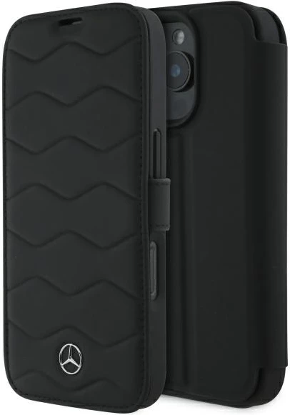 Usnjen ovitek za telefon Mercedes MB Waves za iPhone 16 Pro Max, črn
