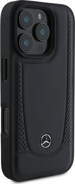 Ovitek za telefon iz usnja, črn — Mercedes za iPhone 16 Pro Max