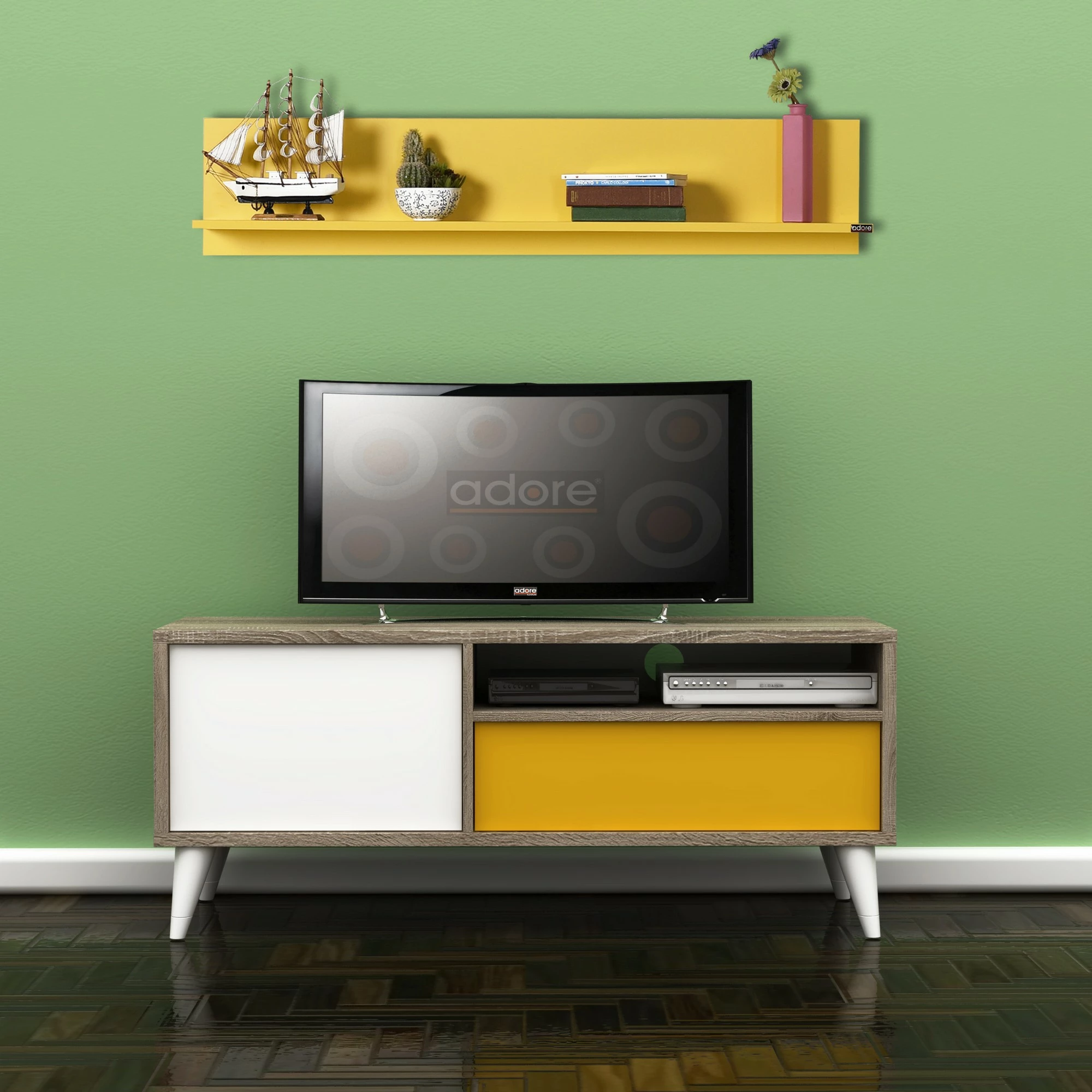 Stenski regal Hanah Home Raf-11-Hh-1, rumene barve