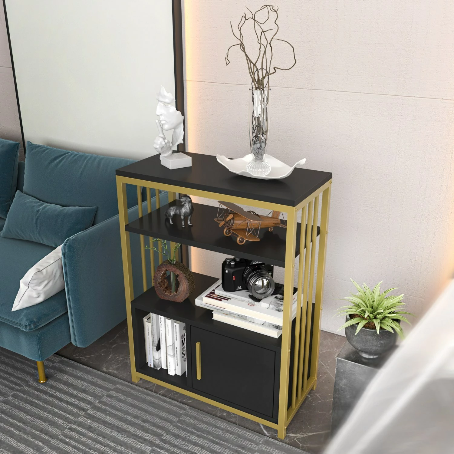 Polica za knjige Skye Decor Letos, antracit in zlata