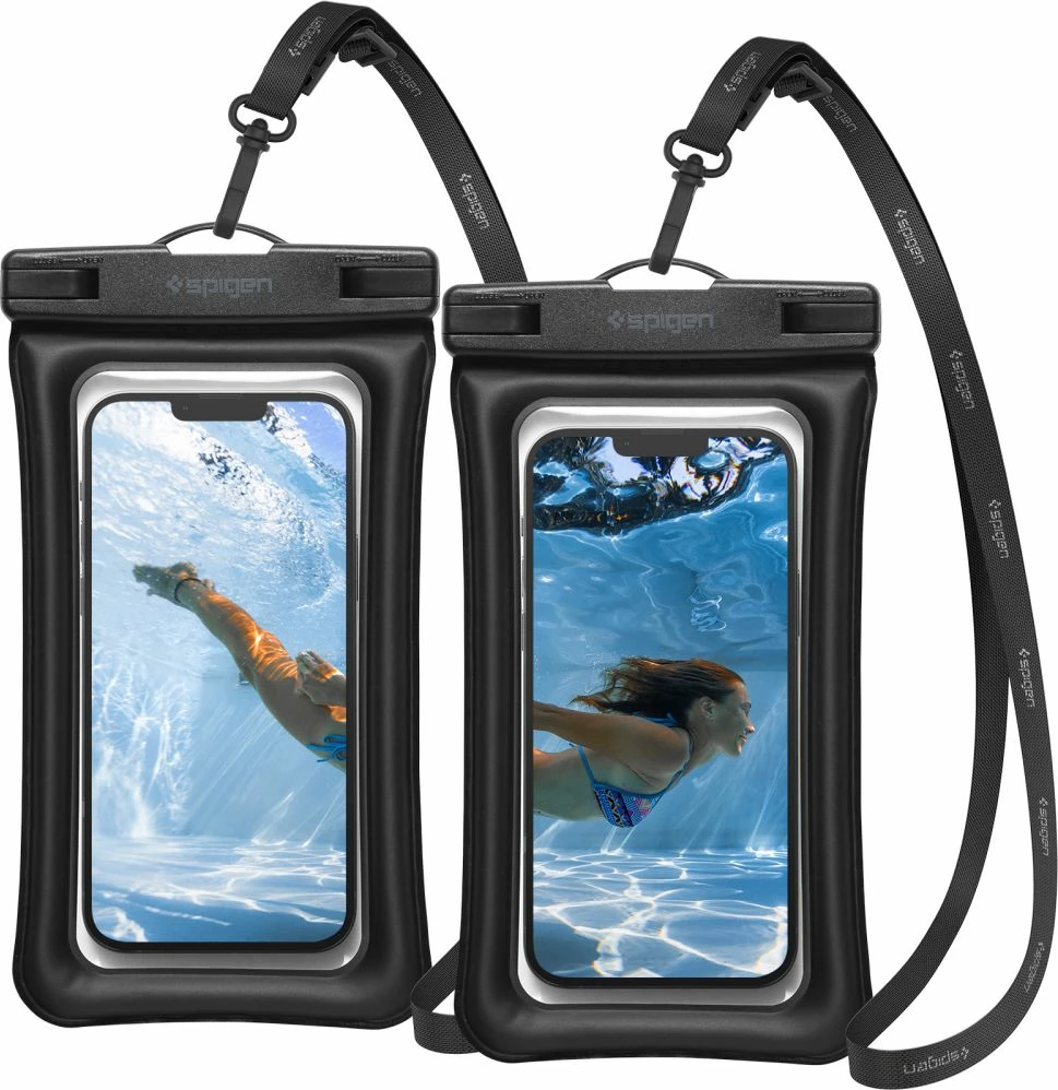 Vodoodporen ovitek za pametni telefon, IPX8, set 2 kosa, črn, Spigen Aqua Shield A610