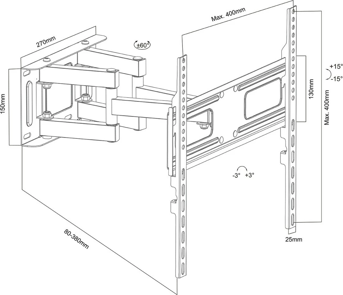 Stenski nosilec za TV Maclean MC-788, 32–75 in, 50 kg, VESA 400x400, črn