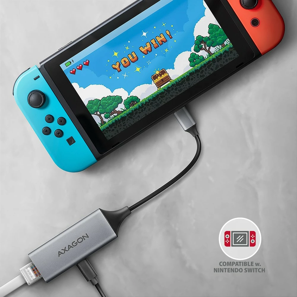 Omrežna kartica AXAGON ADE-TXPD, USB-C 3.2 Gen 1, Gigabit Ethernet, Power Delivery 100W, siva