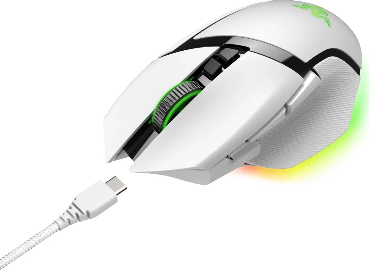 Ergonomski igralni miš Razer Basilisk V3 Pro, RGB, brezžična, bela