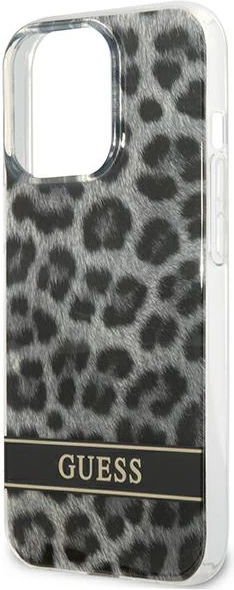 Ovitek z leopard vzorcem za iPhone 13/13 Pro 6,1", trdo ohišje, siva - Guess GUHCP13LHSLEOK