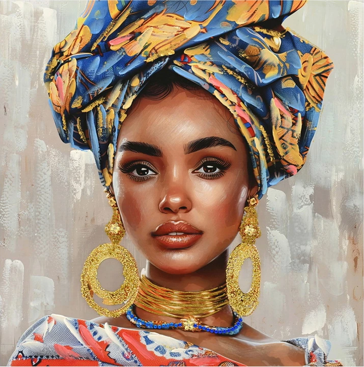 Pittura na platnu z turbanom, večbarvna, 80x3x80 cm