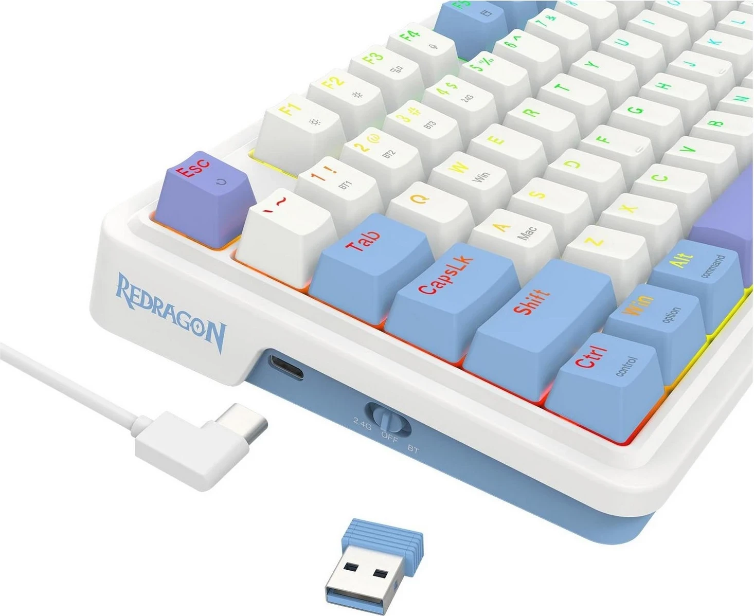 Mekani tipkovni z RGB osvetlitvijo, Redragon Gloria K664WBP-RGB-PRO, bel