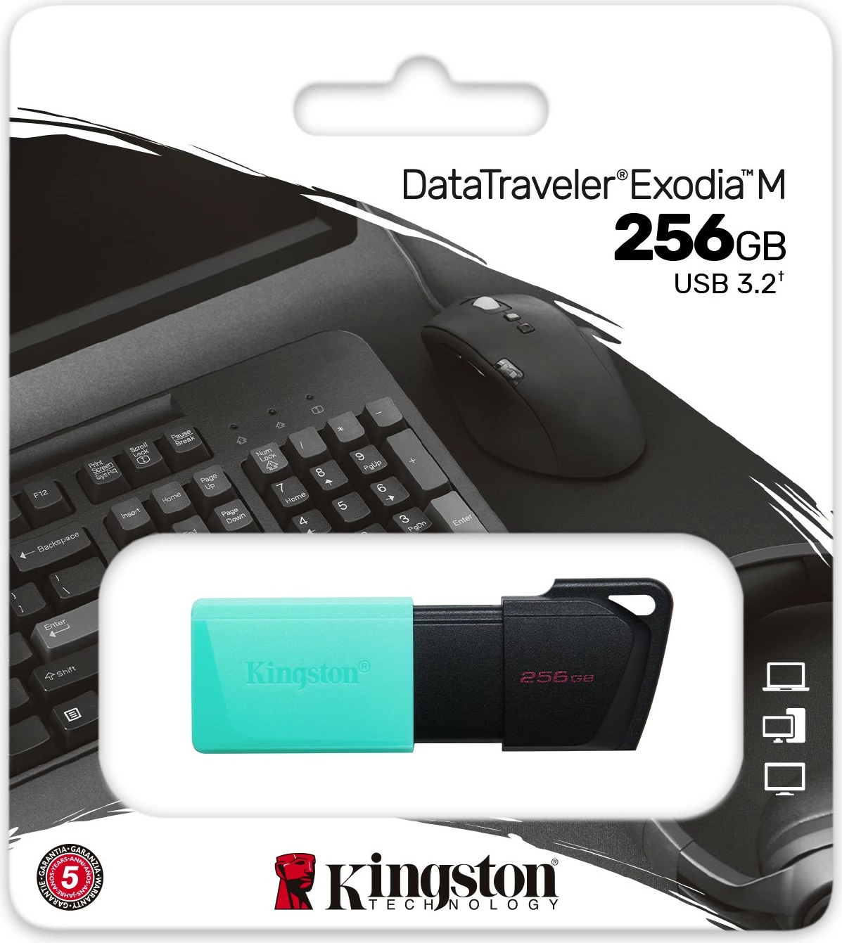 USB-pomnilnik 256GB, Kingston DataTraveler Exodia M, USB 3.2, črno/tirkizen