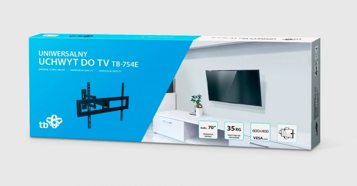 Stenska nosilna za TV TB TB-754E, do 70 palcev, 35 kg, VESA 600x400, črna