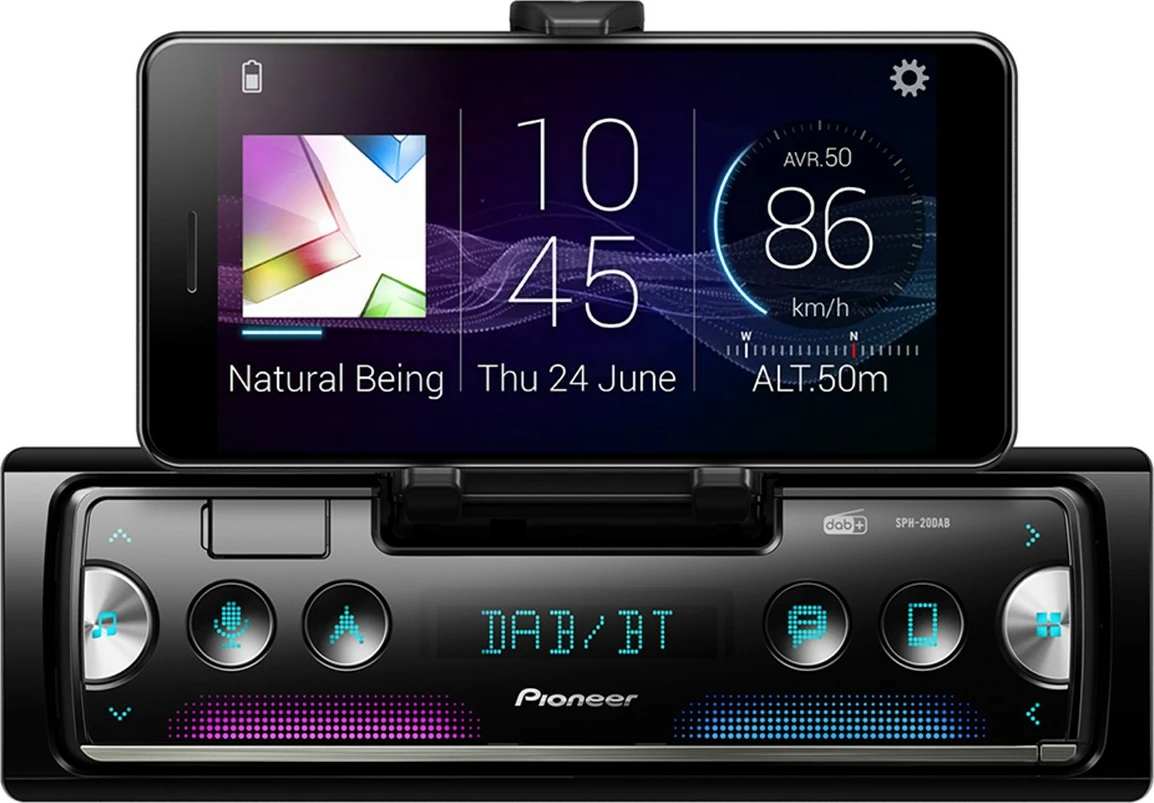 Moderen avtoradio Pioneer SPH-20DAB, DAB, Bluetooth, nosilec za telefon, črn