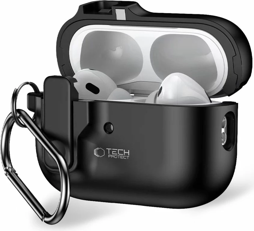 Tanek ovitek s karabino za AirPods Pro/Pro 2 Tech-Protect Slim Hook, črn