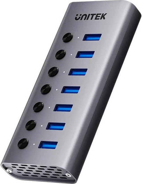 USB-A 3.0 hub, 7 vrat, siv — Unitek H1314A01-EU