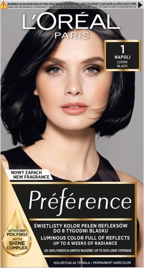 Barva za lase za ženske Napoli Black L'Oreal Paris Preference 1, 1 kos