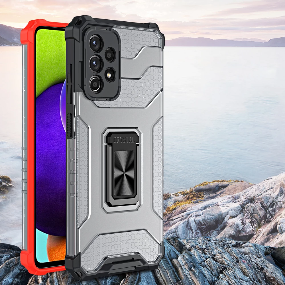 Ovitek za telefon s kristalnim obročem in držalom za Samsung Galaxy A72 4G, Hurtel Crystal Ring Case, moder