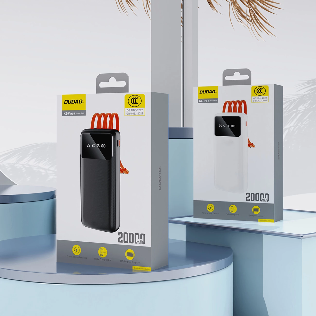 Powerbank 10.000 mAh z vgrajenimi kabli, Dudao K6Pro, bel