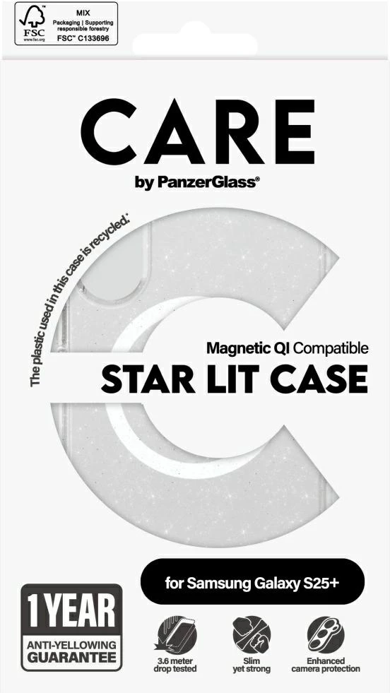 Prozoren ovitek PanzerGlass CARE Flagship Urban Combat StarLight White QI za Samsung Galaxy S25+