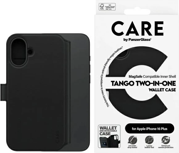 Zaščitna denarnica PanzerGlass CARE Tango 2in1 MagSafe za iPhone 16 Plus, črna