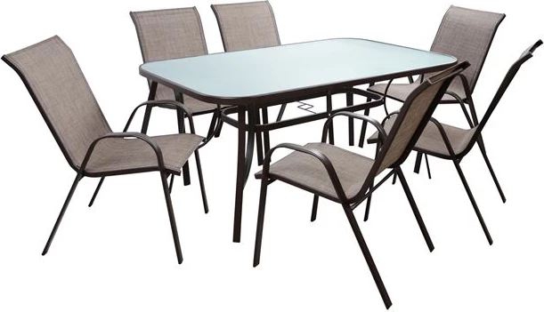 Komplet jedilne mize 7 kosov miza & 6 Leon s tekstilom rjave barve FH5206.02