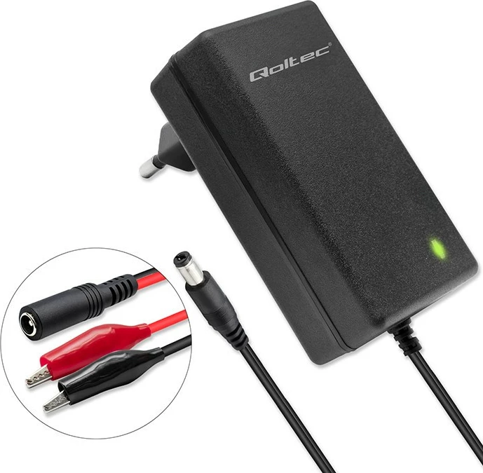 Avtomatski polnilec baterije Qoltec 52423, 6V/12V, 1.5A, z LED, črn