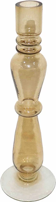 Elegantni stekleni svečnik, medeno barven, 8x8x27 cm