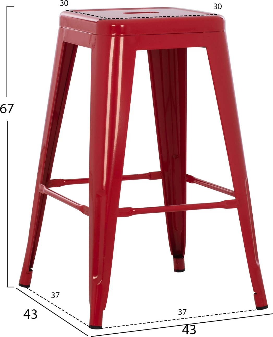 Kovinski stol srednje višine FH8573.04 MELITA v rdeči barvi 43x43x67 cm