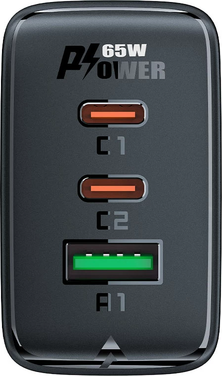 Hitri stenski polnilec Acefast A41, 65W, 2x USB-C / USB-A, črn