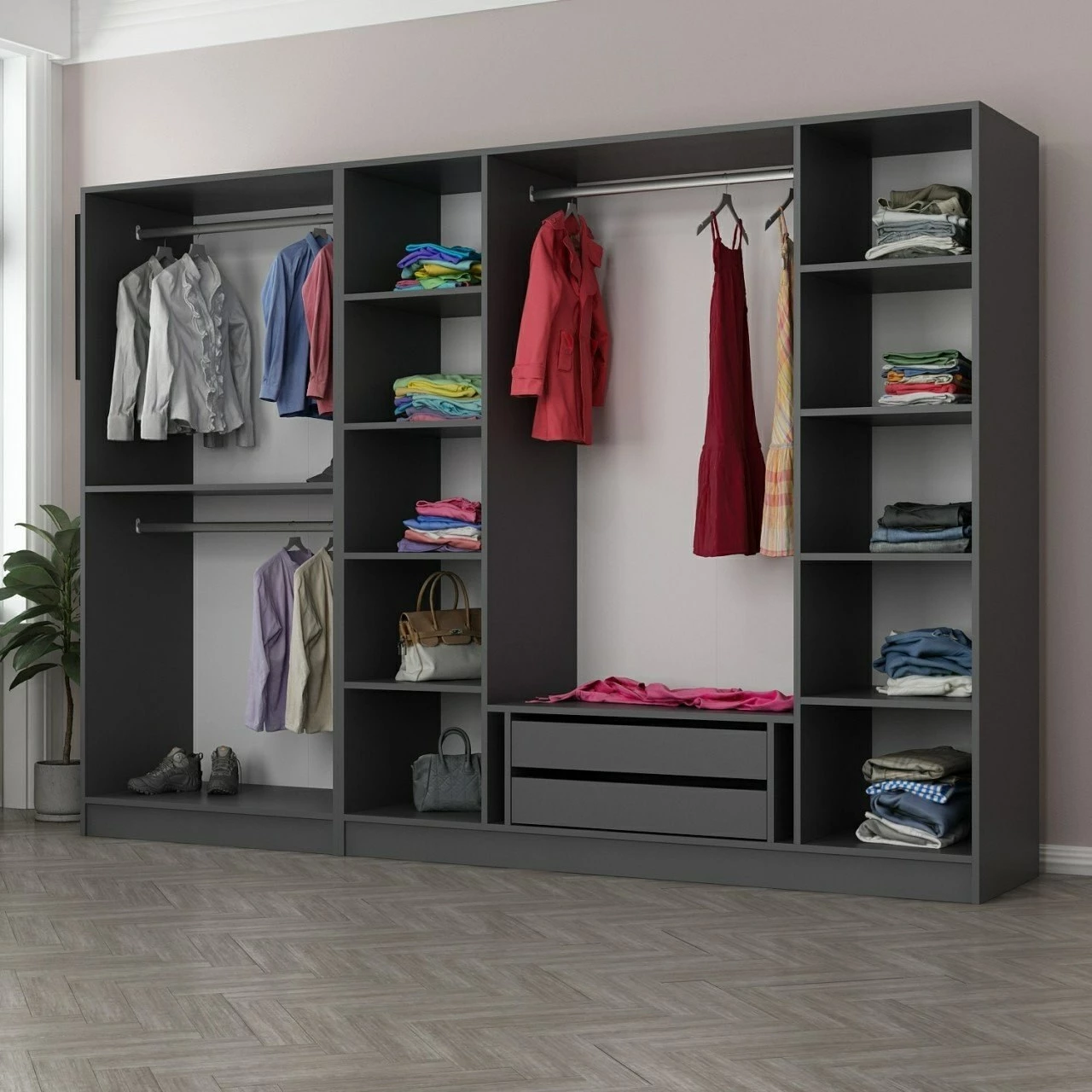 Dnevni oziroma spalni omarni sistem Hanah Home Kale - 4939, antracit, 270x190x52 cm