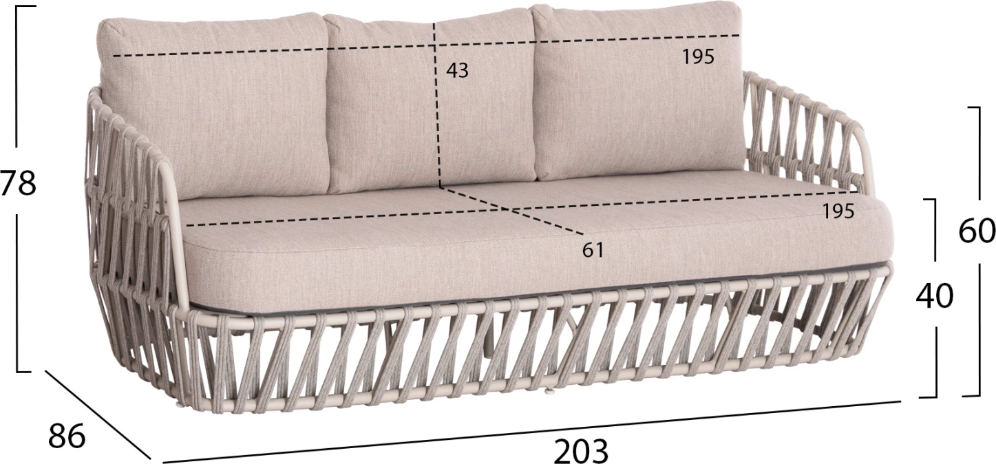 Zunanji vrtni garnitura 4-delna, kremno-bež, aluminij-čekan bež vrvica, OLEFIN blago & naravni TEAK les SABO FH6208.02