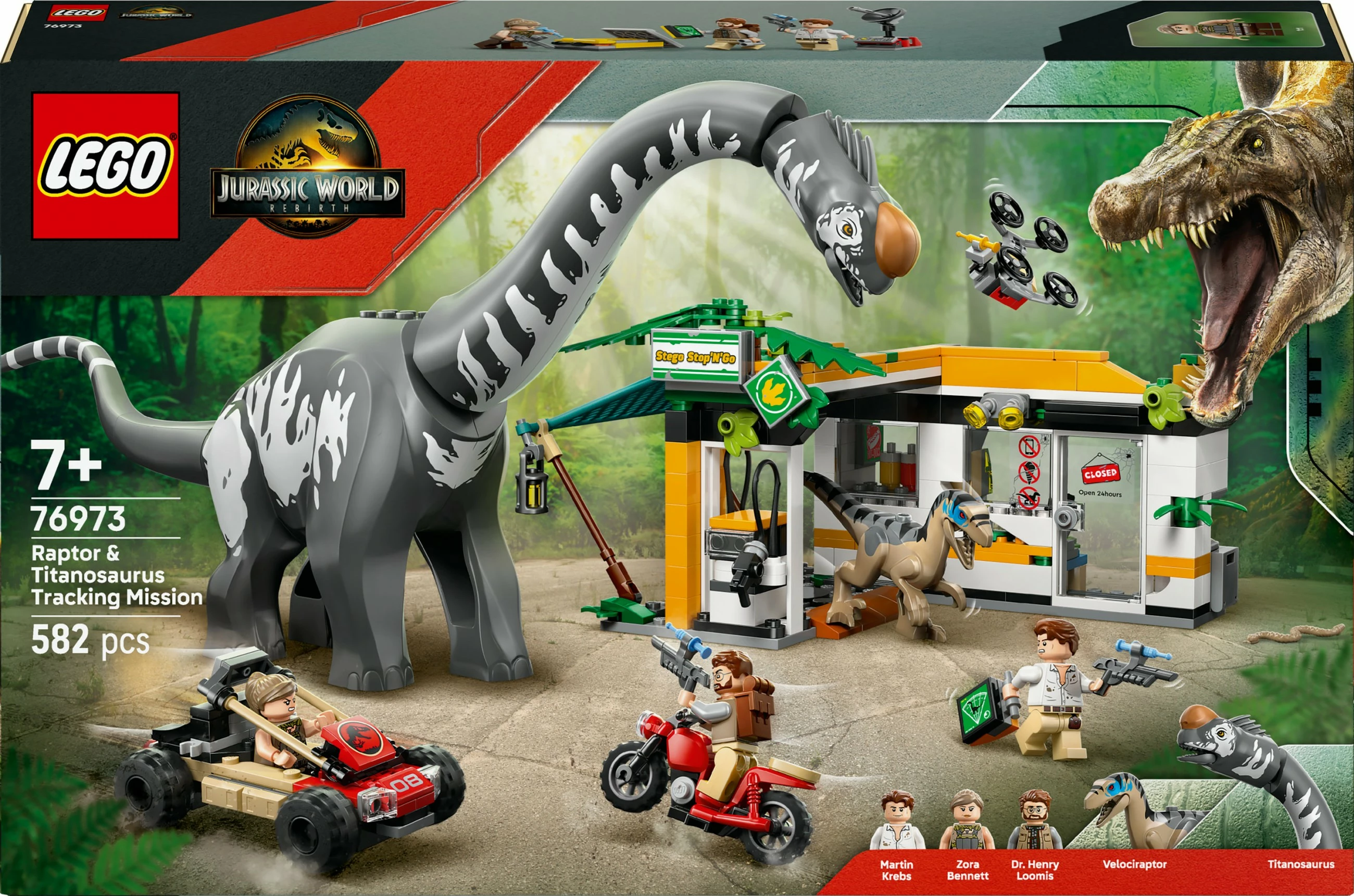 Set gradnje z dinozavri Raptor & Titanosaurus LEGO Jurassic World 76973, 582 delov, večbarven