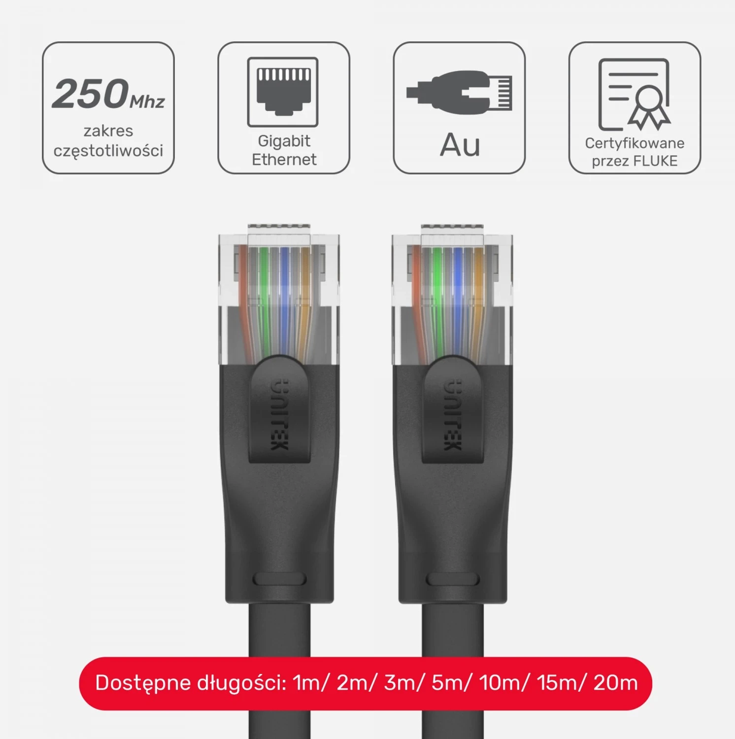 Ethernet kabel Cat.6, Unitek, črn