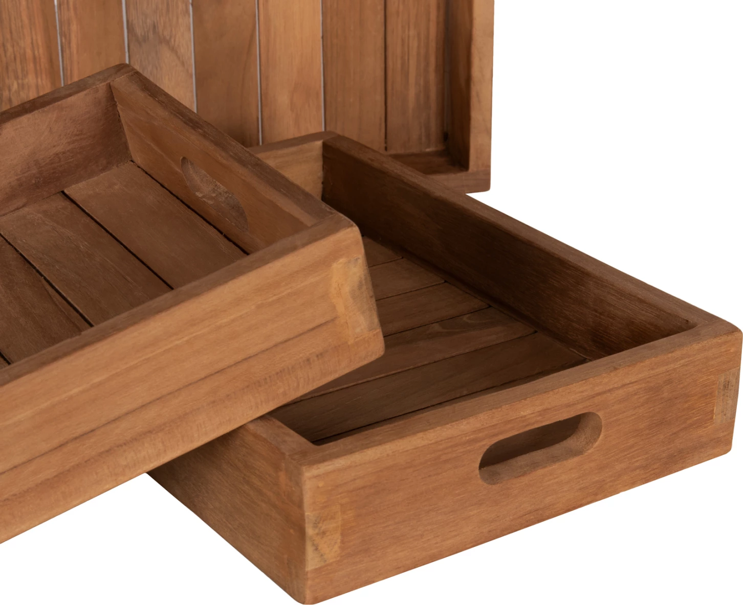 Komplet treh pladnjev FH7894 iz tikovega lesa v naravni barvi 39x29x7 cm