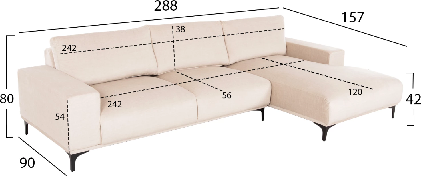 Kotna sedežna garnitura (desna) NOA FH3278.01R iz ecru tkanine 288x90-157x67-80H cm.