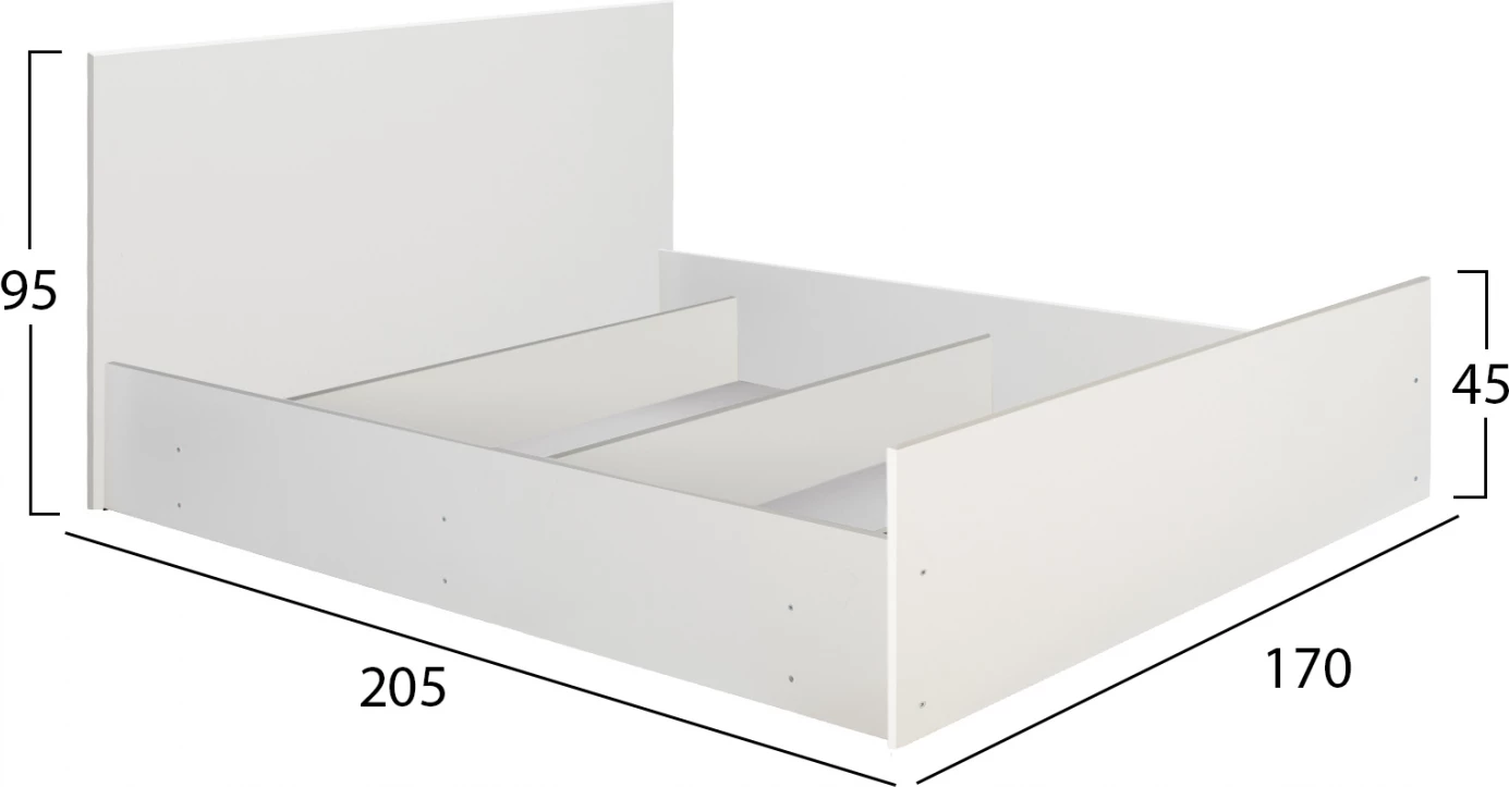 ADLER melaminska postelja za vzmetnico 160x200 cm. Bela FH2432.03