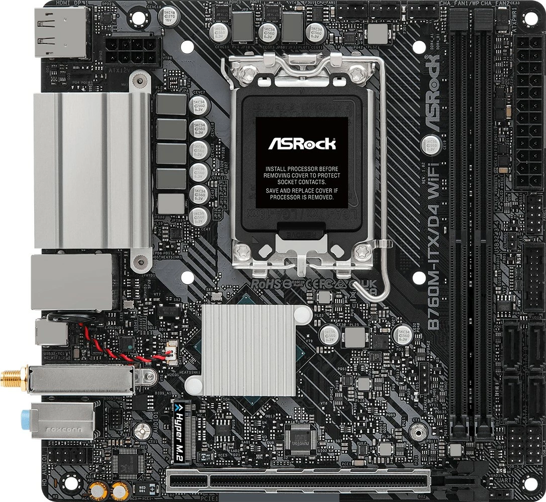 Matična plošča ASRock B760M-ITX/D4 WIFI, mini ITX, LGA1700, DDR4, WiFi 6E, črna