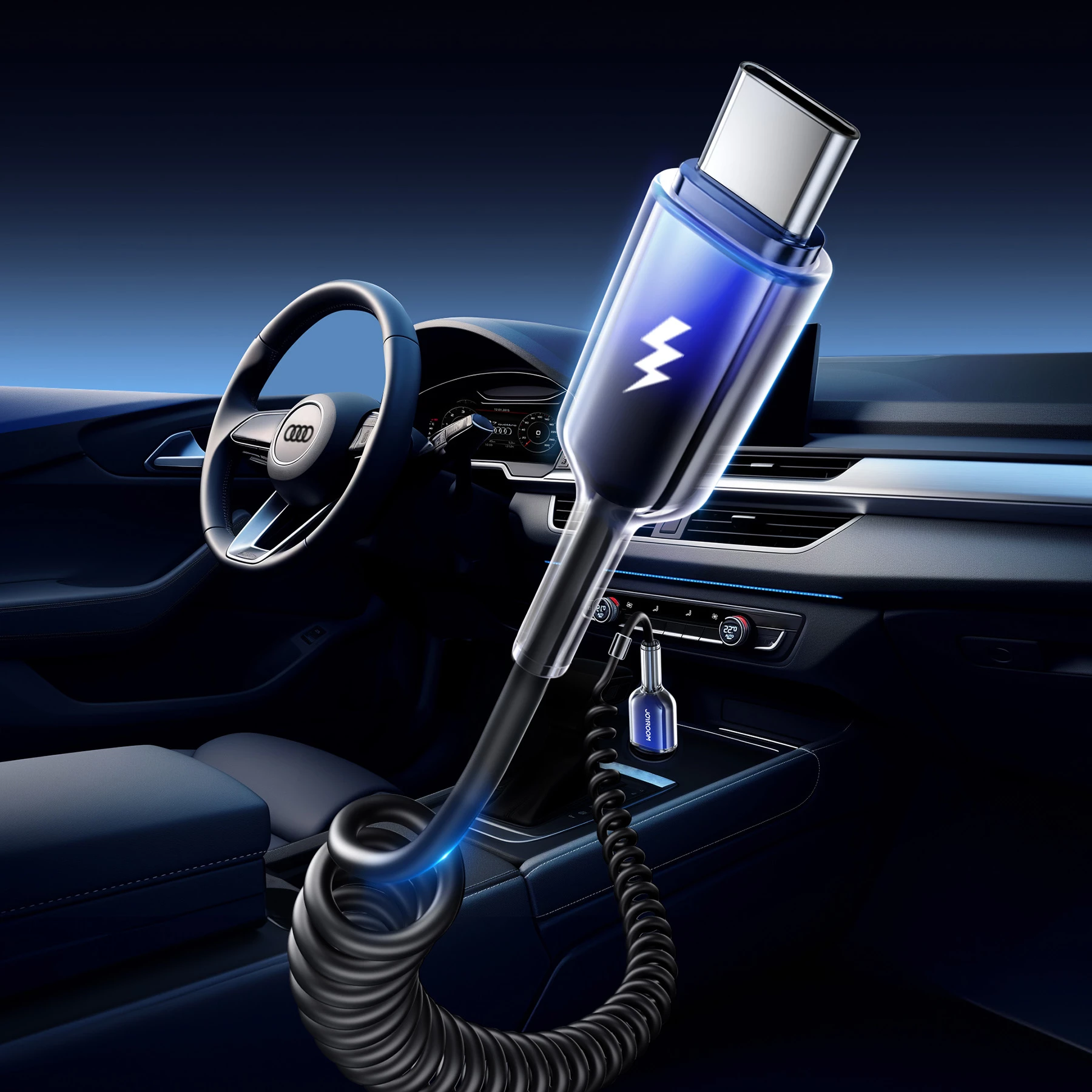 Spiralni kabel USB-A na USB-C Joyroom S-A43 Crystal-Clear Series, 1,5 m, 3A, črn