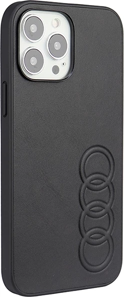 Ovitek Audi za iPhone 13 Pro Max 6,7", umetno usnje, črn