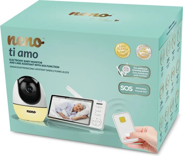 Monitor za dojenčke Neno Ti Amo, 5" barvni LCD zaslon, SOS funkcija, kamera, bela