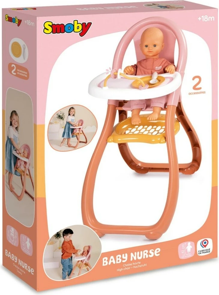 Stol za hranjenje za punčke Smoby Baby Nurse, plastika, rjava/roza/bela