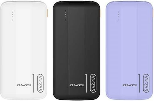 Prenosna baterija AWEI P20K, 10.000 mAh, 2x USB, črna