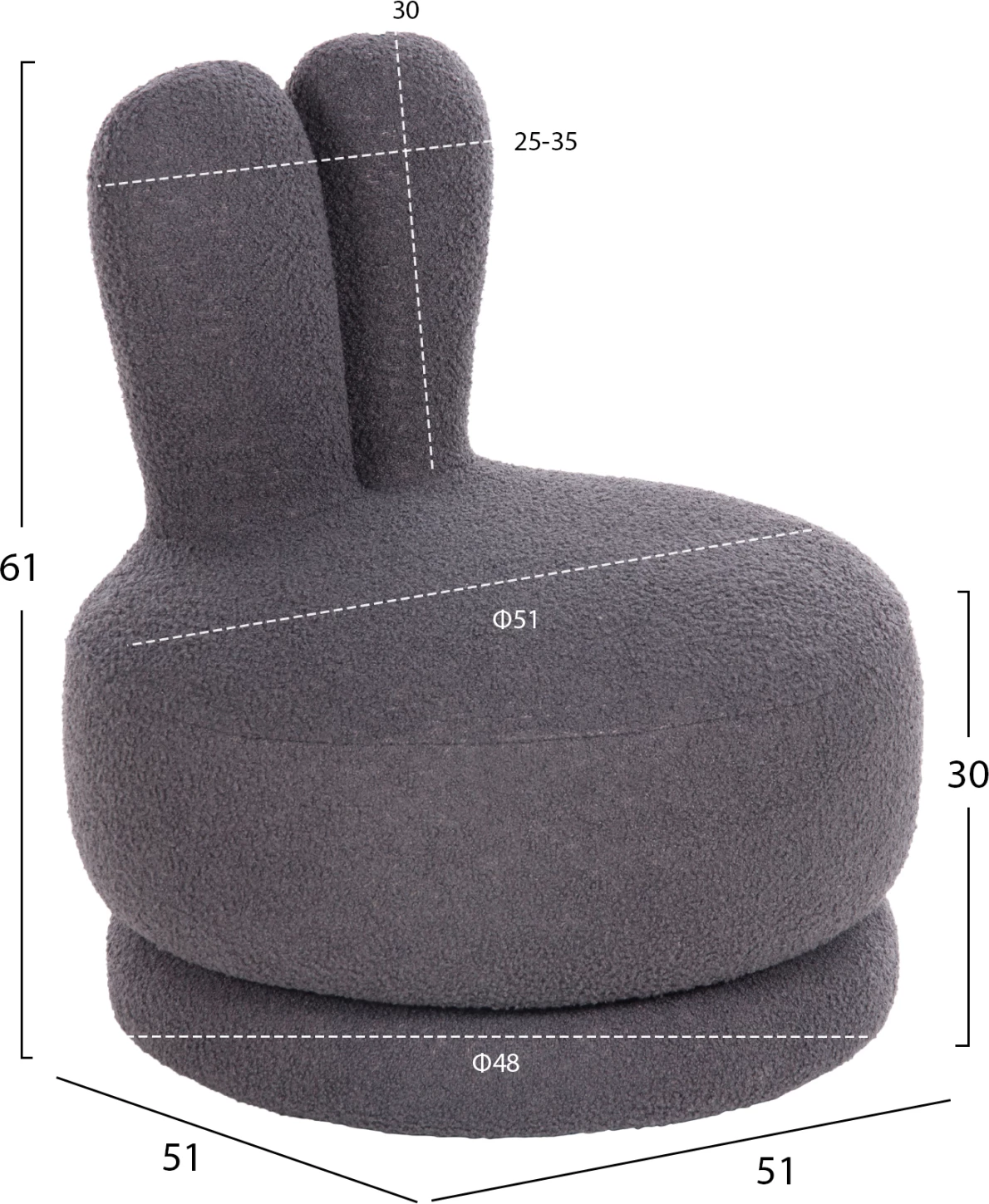 Vrtljiv stol s hrbtnim naslonom FRIVO FH9774.01 siva tkanina TEDDY 51x51x61Hcm